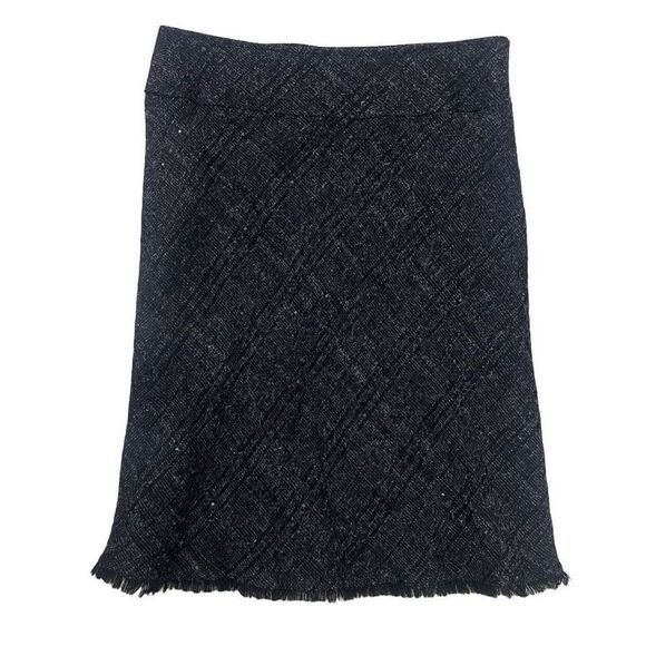 Burberry London Black Gray Plaid Fringe Hem Wool Blend Skirt Size US 10 - Picture 1 of 16